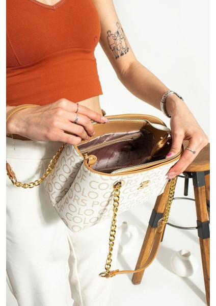 Polo Of Colors Kadın Krem Monogram 4 Bölmeli Omuz ve Çapraz Çantası fırsatları