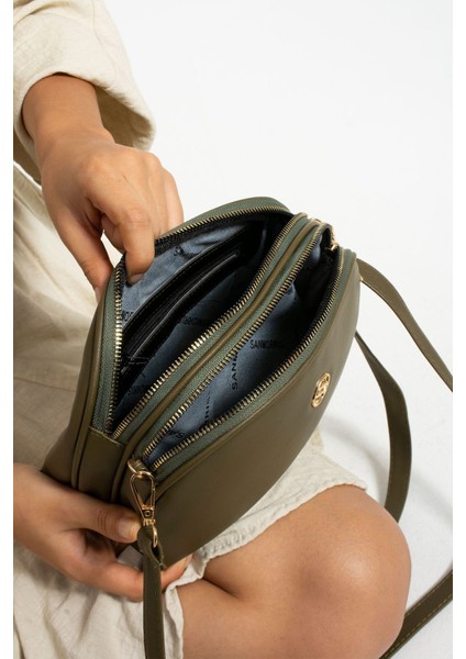 Sanmorris Kadın Çapraz Askılı 3 Gözlü Çift Metal Fermuarlı Gold Aksesuar Omuz Çantası fırsatları