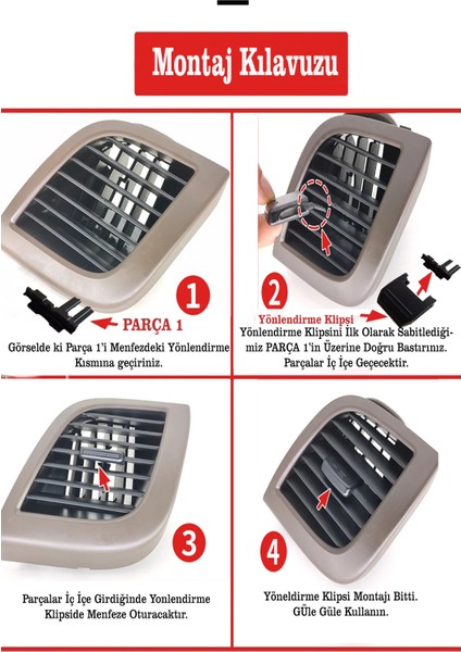 Renault Megane 3 Uyumlu Havalandırma Sağ Sol Dönüş Kiti Havalandırma Klipsi, Aparatı