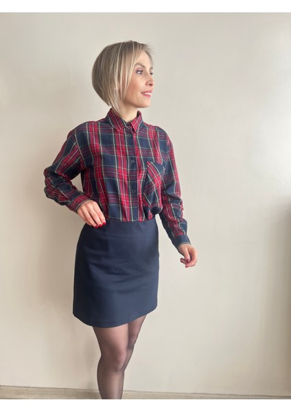 Lacivert Arkası Pileli Mini Etek fiyatları