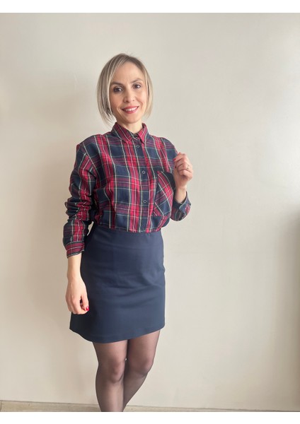 Lacivert Arkası Pileli Mini Etek modelleri