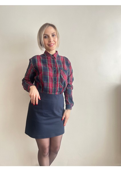 Lacivert Arkası Pileli Mini Etek indirimleri