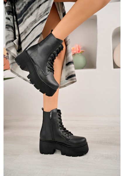 Kadın Yüksek Tabanlı Bağcıklı Bot ALD2000-B102 Sıyah modelleri