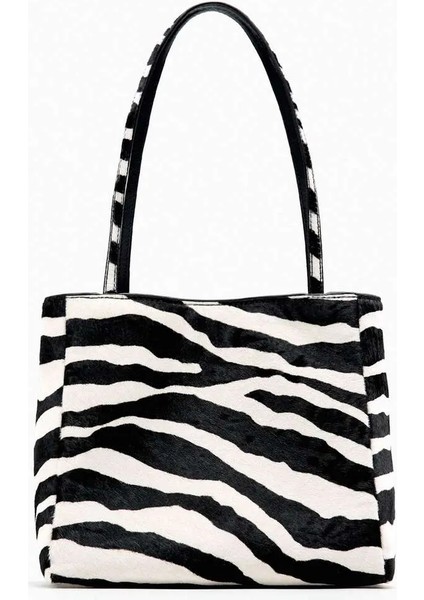 Allbucks Zara, Hayvan Desen Zebra Leopar Hakiki Gerçek Deri Kol Çantası ABZRA0186