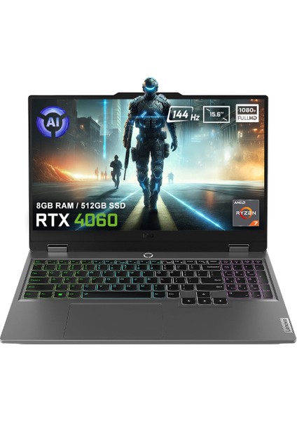 Loq 15AHP9 83DX00B1TR Amd Ryzen 7-8845HS 8gb Ddr5 512GB SSD RTX4060 8gb 15.6 Inç 144Hz Full Hd Freedos Gaming Laptop (Yapay Zeka Destekli)