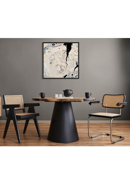 Orijinal Dizayn Modern Siyah Çerçeveli Cam Baskı Tablo 50X50CM: Soyut Siyah & Bej