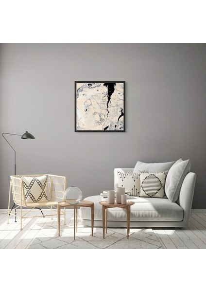 Orijinal Dizayn Modern Siyah Çerçeveli Cam Baskı Tablo 50X50CM: Soyut Siyah & Bej fiyatları