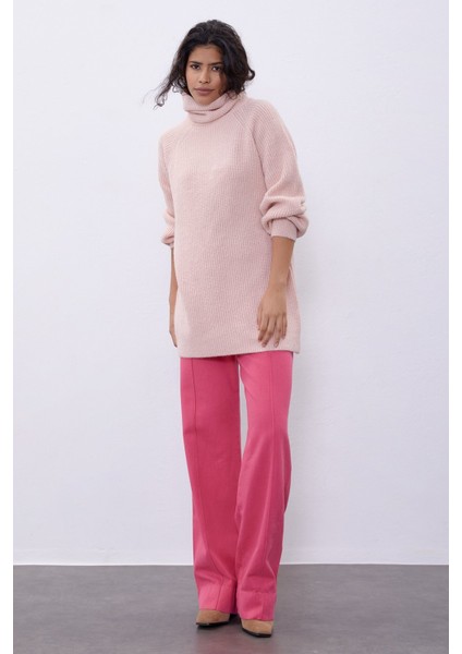 Pembe Balıkçı Yaka Oversize Triko Tunik SWK4299PE