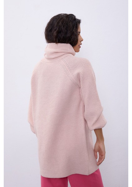 Pembe Balıkçı Yaka Oversize Triko Tunik SWK4299PE