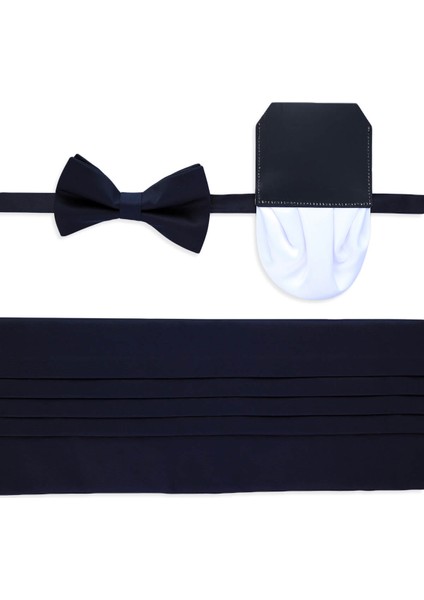 Lacivert Kuşak Papyon Mendil Set