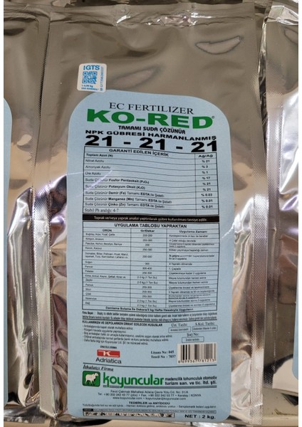 Ko-Red 21-21-21 Suda Çözünür Npk Gübre