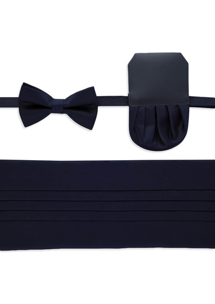 Lacivert Kuşak Papyon Mendil Set