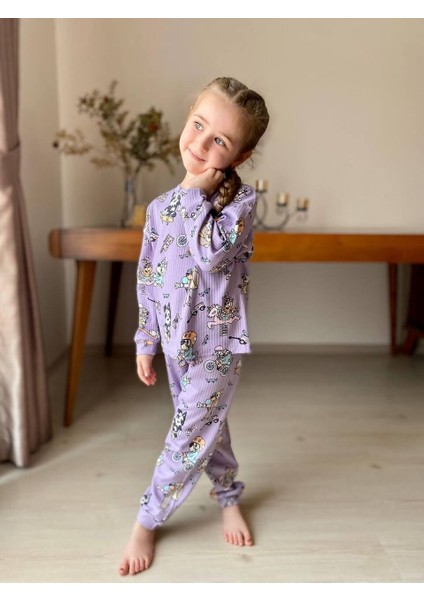 Nina Kids Bluey Fitilli Kız Pijama Takımı Mor - 6-7