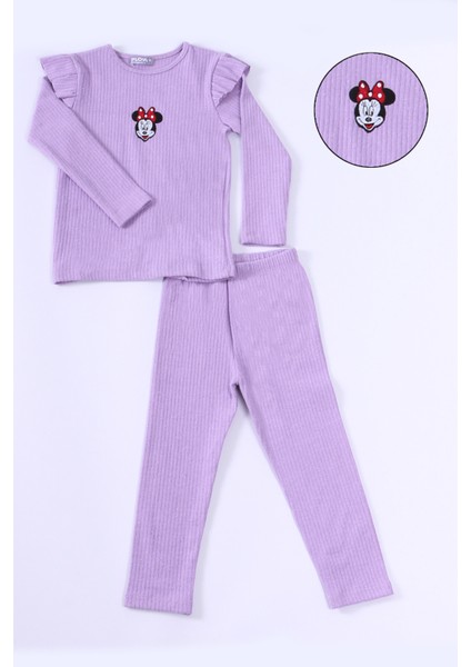 Kız Çocuk Triko Takım Minnie Mouse Nakışlı Kolları Fırfırlı E25