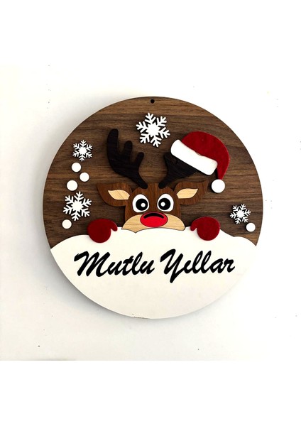 Yılbaşı - Yeni Yıl Kapı Süsü, Christmas - Noel Ev Duvar Dekorasyon Süsü, Ahşap Mdf Keçe 30 cm