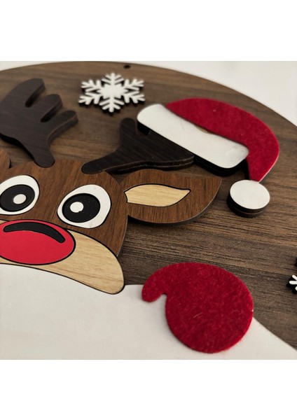 Yılbaşı - Yeni Yıl Kapı Süsü, Christmas - Noel Ev Duvar Dekorasyon Süsü, Ahşap Mdf Keçe 30 cm