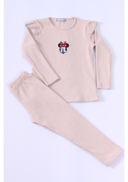 Kız Çocuk Triko Takım Minnie Mouse Nakışlı Kolları Fırfırlı E25 modelleri