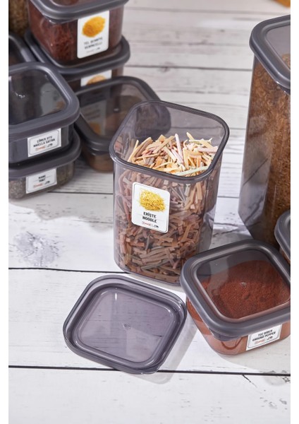 Liya 12'li Jumbo Boy Etiketli Kapaklı Kare Erzak Saklama Kabı Antrasit 12 x 1.90 Lt Bakliyat Kabı fiyatları
