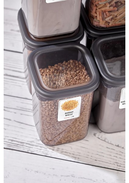 Liya 12'li Jumbo Boy Etiketli Kapaklı Kare Erzak Saklama Kabı Antrasit 12 x 1.90 Lt Bakliyat Kabı fırsatları