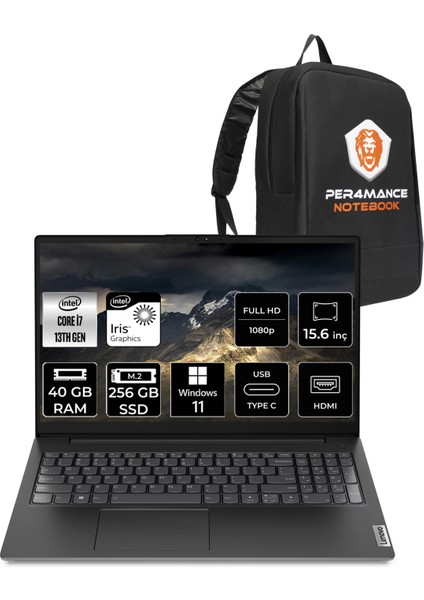V15 G4 Intel Core I7 1355U 40GB 256GB SSD 15.6" Fhd W11P Taşınabilir Bilgisayar & Per4 Çanta 83A100KXTRP371