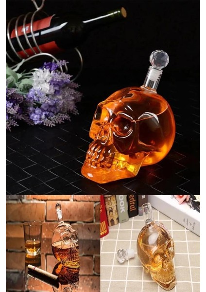 1 Litre Kuru Kafa Cam Şişe Viski Likör Şarap Hediyelik Karaf Kafatası Tasarım Hediye Karafı Şişesi indirimleri