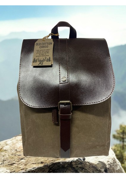 Vintage Kanvas Tek Bölmeli Büzgülü Kapaklı Disayn Gezi Kamp Okul Günlük Sırt Çantası 24 cm x 35 cm