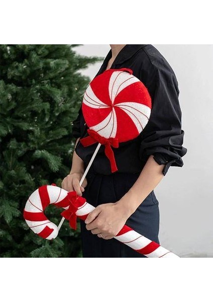 Yılbaşı Çubuklu Lolipop Kırmızı Beyaz Şeker Süs 20 cm 1 Adet