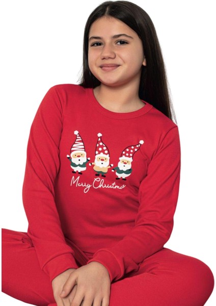 Baskılı Pamuk Kız Çocuk Yeni Yıl Pijama Takımı (Noel Baba) fiyatları