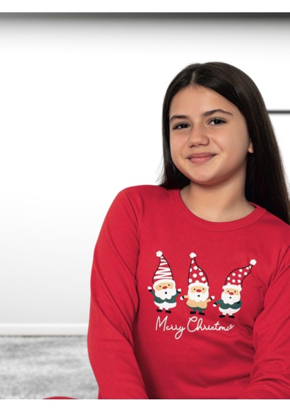 Baskılı Pamuk Kız Çocuk Yeni Yıl Pijama Takımı (Noel Baba) modelleri