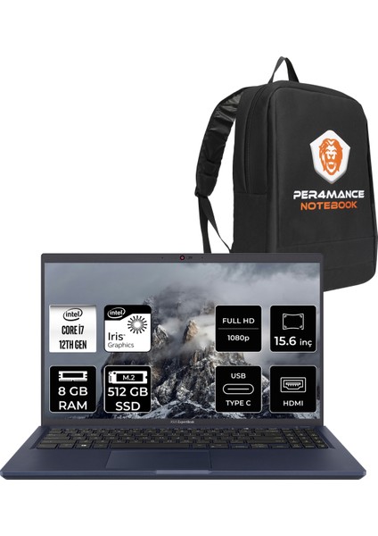 Expertbook B1 Intel Core I7 1255U 8gb 512GB SSD 15.6" Fhd Fdos Taşınabilir Bilgisayar & Per4 Çanta B1502CBAP302