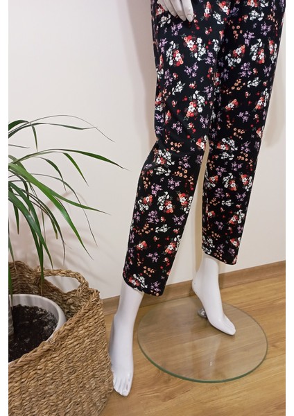 Kadın Çiçek Desenli Yumuşacık Penye Pijama Altı