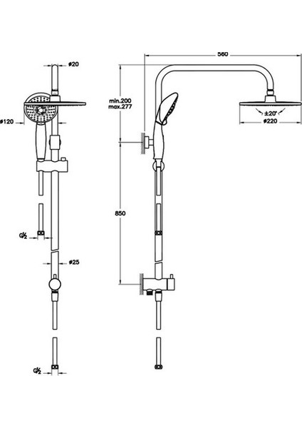 System Rain LS25 A45597 Duş Sistemi, Krom