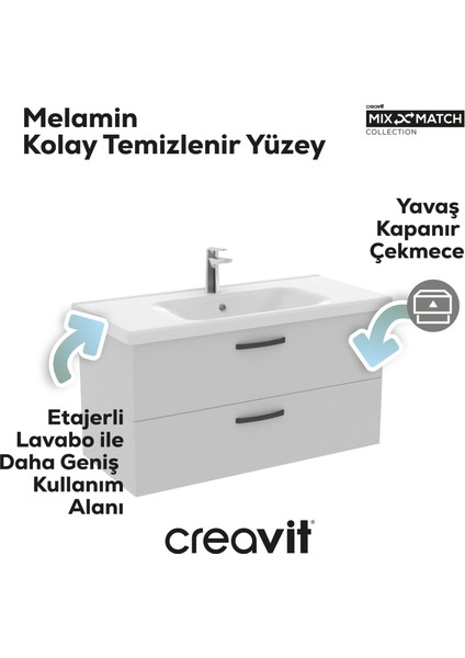 D10 Eksen Lavabo Dolabı İki Çekmeceli 100 cm Melamin Gövde