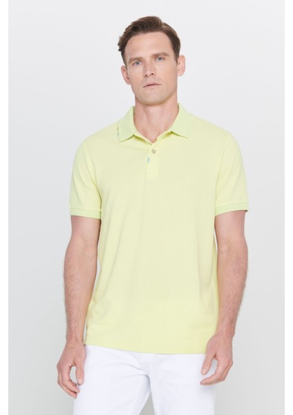 Erkek Fıstık Yeşil Slim Fit Dar Kesim Polo Yaka Baskılı Pamuklu Tişört