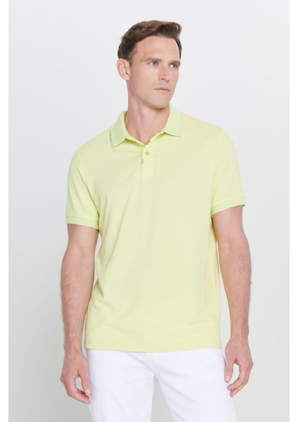 Erkek Fıstık Yeşil Slim Fit Dar Kesim Polo Yaka Baskılı Pamuklu Tişört modelleri