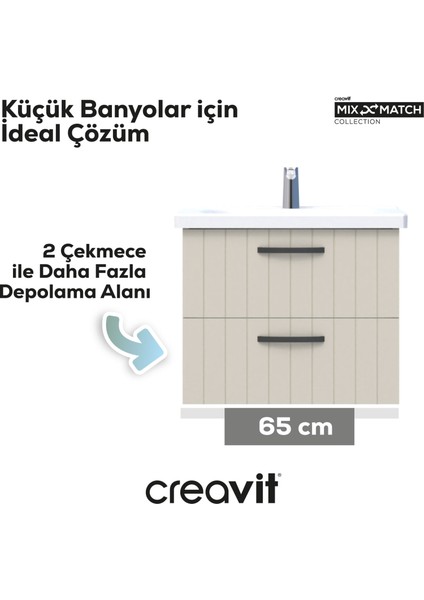 D10 Eksen Lavabo Dolabı İki Çekmeceli 65 cm Lake Kapak