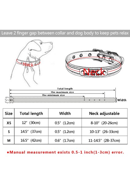 Siyah Stil 20CM-26CM Deri Dayanıklı Köpek Tasmaları Ayarlanabilir ve Özelleştirilebilir Pet Tasma Kişiselleştirilmiş Cinsiyetsiz Tasma Oymalı Yansıtıcı Köpek Etiketi Tasma (Yurt Dışından)