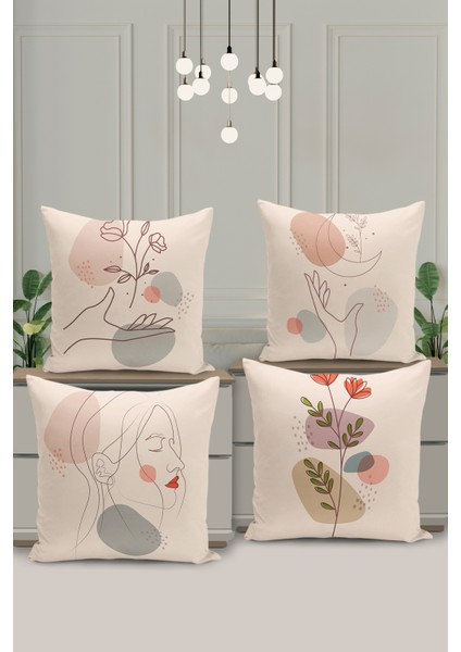 4'lü Kırlent Kılıf Seti Yılbaşı Christmas Deseni Çift Taraflı Dijital Baskılı