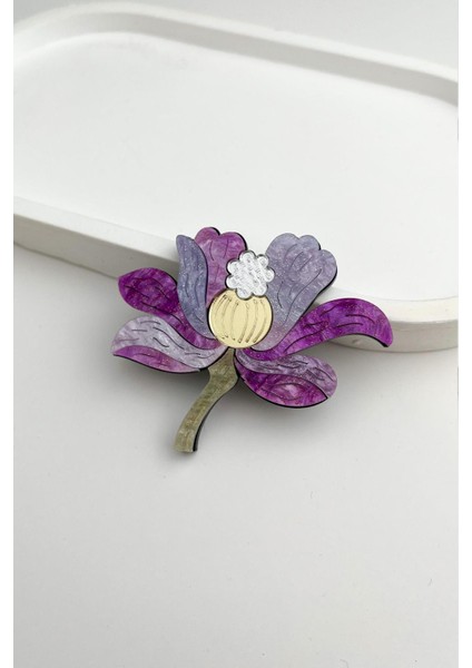 Lila Rengi Akrilik Çiçek Broş (6*5cm)