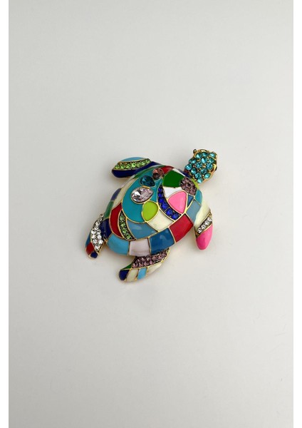 Çok Renkli Taş Detaylı Kaplumbağa Broş (5*6cm)