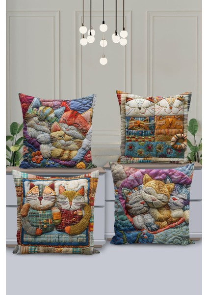 4'lü Kırlent Kılıf Seti Yılbaşı Christmas Deseni Çift Taraflı Dijital Baskılı