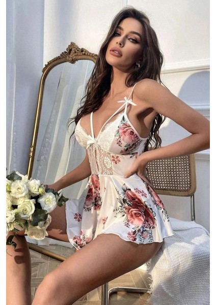Romantik Beyaz Çiçek Desenli Tulum Gecelik Ardassior fırsatları