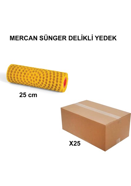 Izmir Fırça Arge Toptan Mercan Sünger Delikli Rulo Yedek 25 Cm-25 Adet 013155