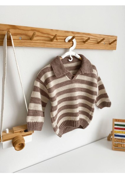 Kids Polo Yaka Çizgili Triko Kazak