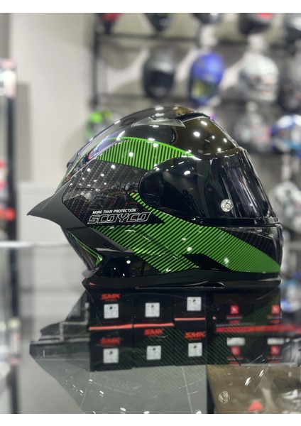 871 Ghost Yeşil Siyah Vizörlü Kapalı Kask