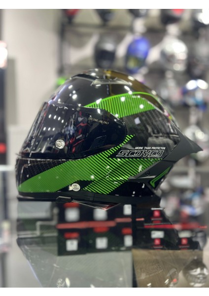 871 Ghost Yeşil Siyah Vizörlü Kapalı Kask modelleri