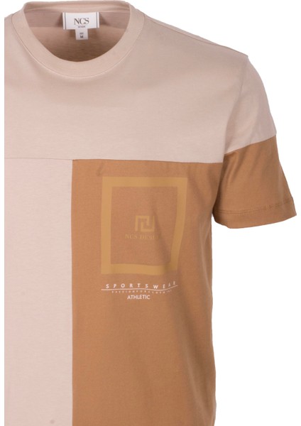 Erkek Tişört Bisiklet Yaka Bej Slim Fit %100 Pamuk T-Shirt Ncs Jeans 1301 modelleri