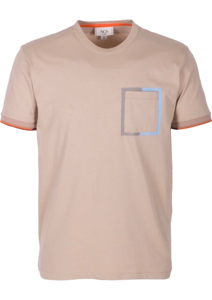 Erkek Tişört Bisiklet Yaka Bej Slim Fit %100 Pamuk T-Shirt Ncs Jeans 1304