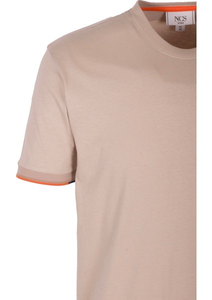 Erkek Tişört Bisiklet Yaka Bej Slim Fit %100 Pamuk T-Shirt Ncs Jeans 1304 modelleri
