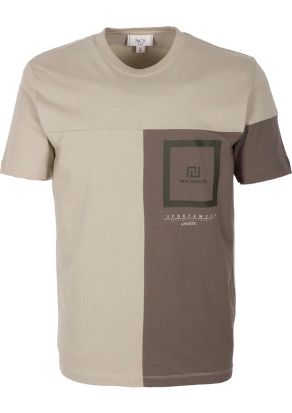 Erkek Tişört Bisiklet Yaka Haki Slim Fit %100 Pamuk T-Shirt Ncs Jeans 1301